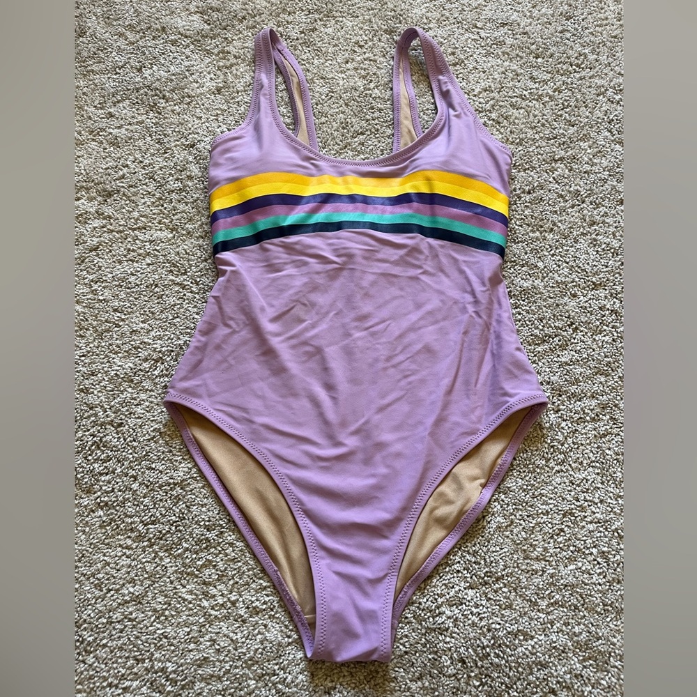 Old Navy Women’s One Piece Purple Striped Swimsuit Size Small Padded
